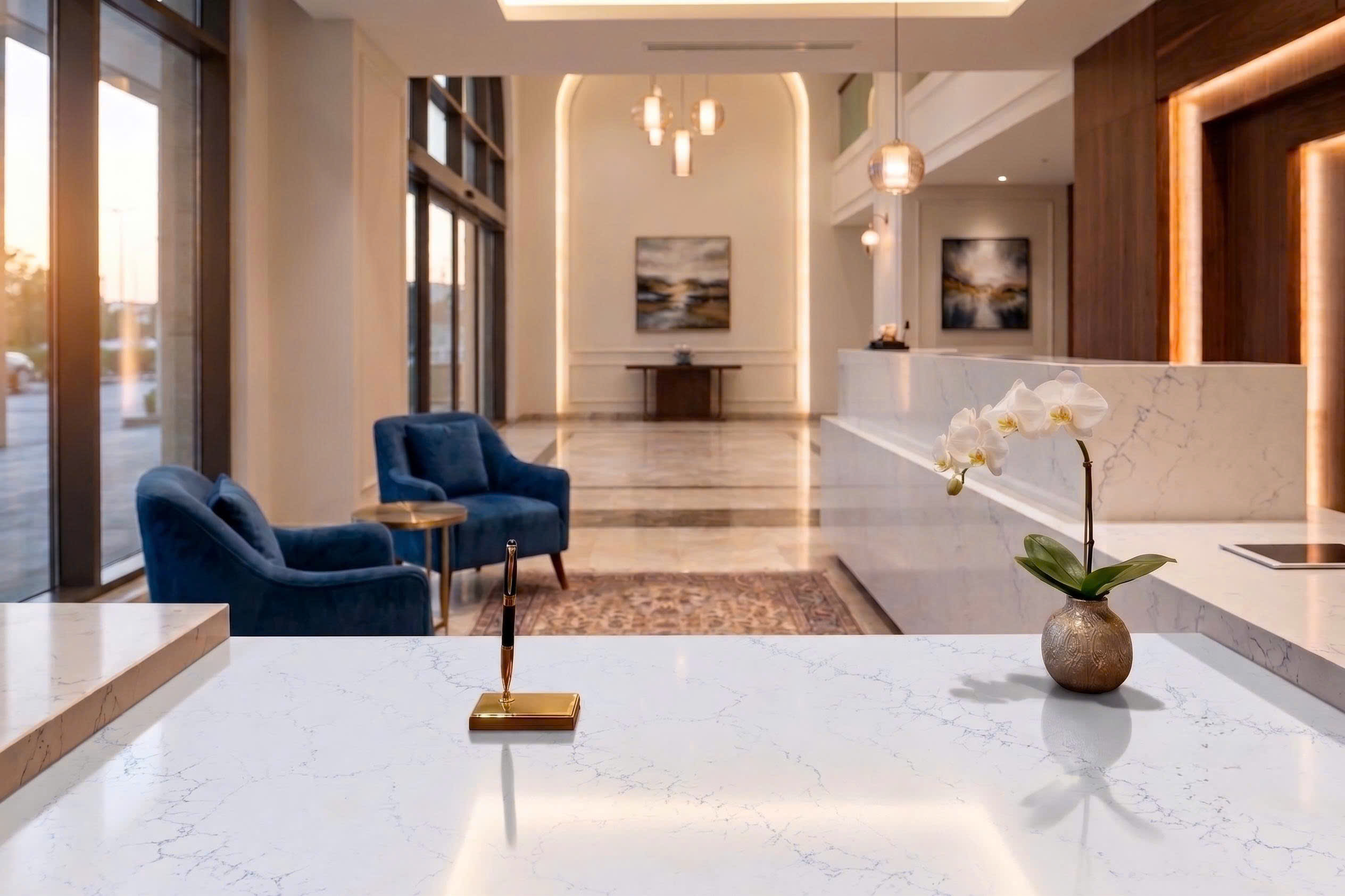 Commercial Reception Counter Made of Engineered Quartz
