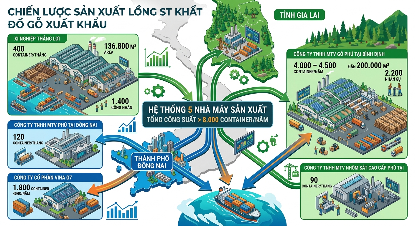 A system of 5 manufacturing plants — total capacity of over 8,000 containers/year